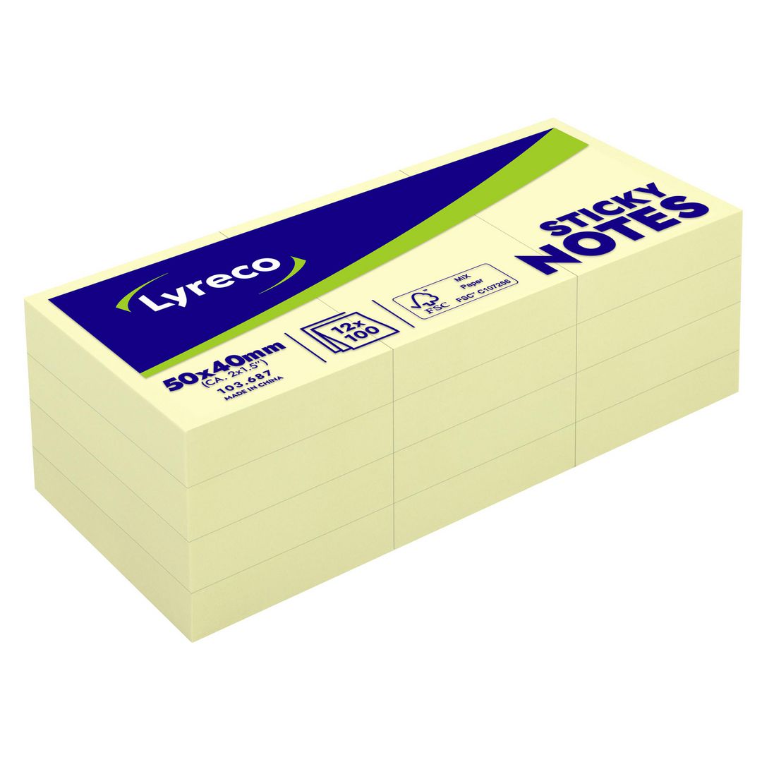 LYRECO Notes 50x40mm 100 blad gul 12/fp | Kontorsmaterial - Notes och Post-It - Notes - Gula | Kontorsexperten