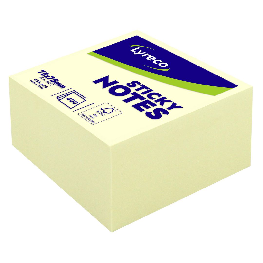LYRECO Notes kub std 75x75mm gul | Kontorsmaterial - Notes och Post-It - Notes - Kuber | Kontorsexperten