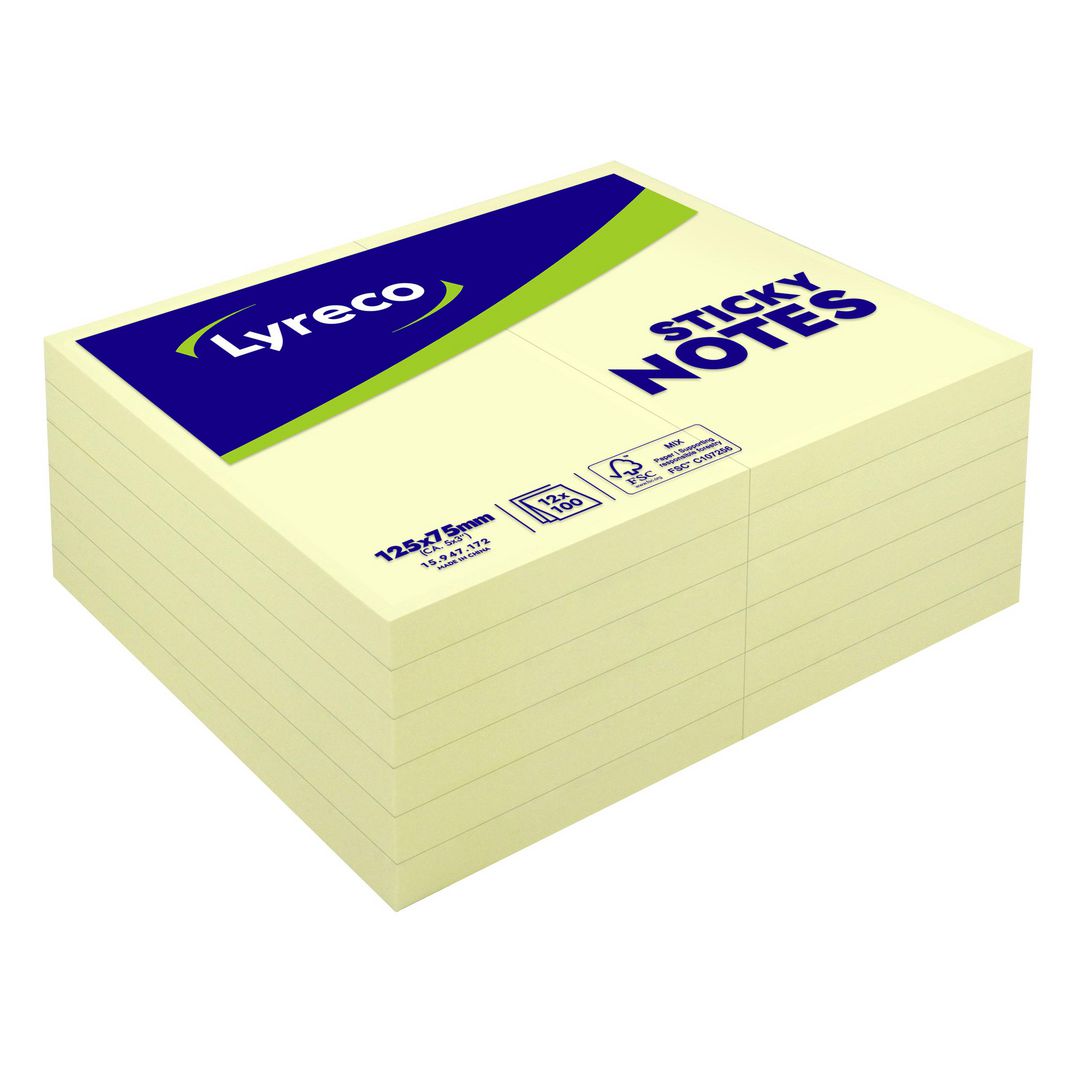 LYRECO Notes std 75x125mm gul 12/fp | Kontorsmaterial - Notes och Post-It - Notes - Gula | Kontorsexperten