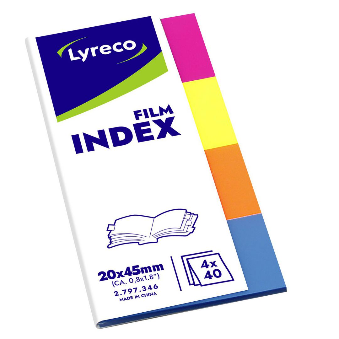 LYRECO Indexflikar film 20x45mm sorterade färger | Kontorsmaterial - Indexflikar och märkflikar - Indexflikar i papper | Kontorsexperten