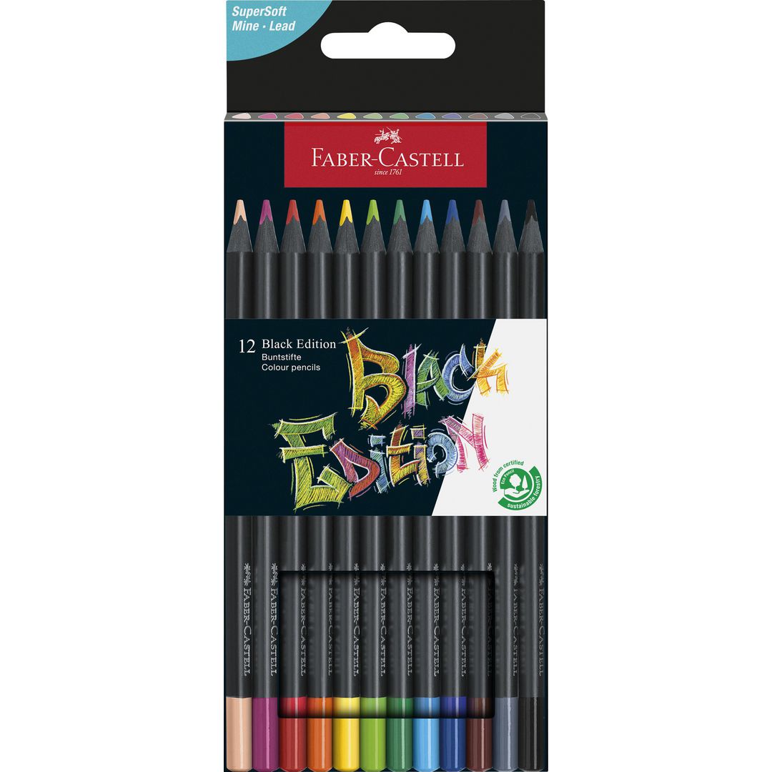 FABER-CASTELL Färgpenna Black Edition 12/fp | Skola och förskola - Pennor och tillbehör - Färgpennor - Trekantsgrepp | Kontorsexperten