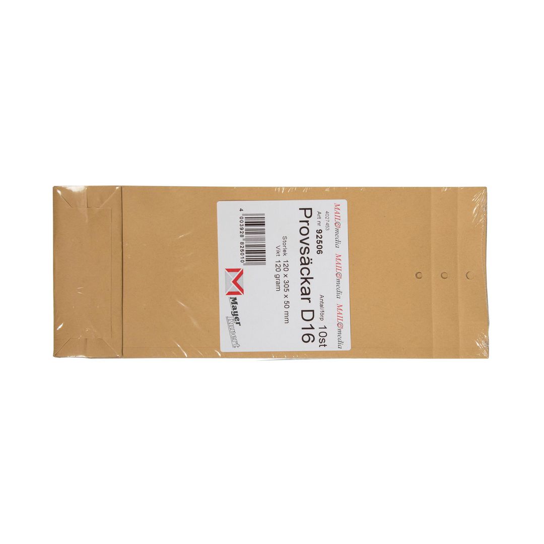 MAILMEDIA Provpåse D16 125x290x40mm hålborrad klaff 10/fp | Emballage och lagerutrustning - Kuvert och postemballage - Provsäckar | Kontorsexperten