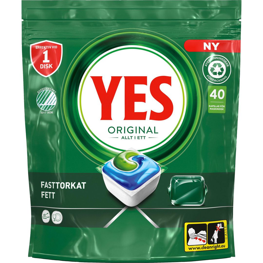 YES Maskindisk Original tabletter 40/fp | Städ och hygien - Diskrengöring - Maskindiskmedel | Kontorsexperten