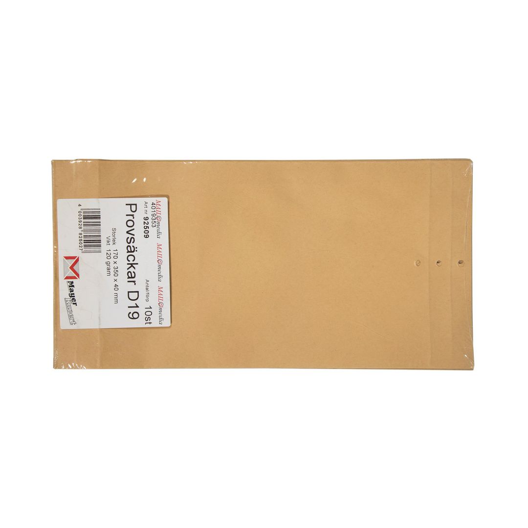 MAILMEDIA Provpåse D19 160x340mm hålborrad klaff 10/fp | Emballage och lagerutrustning - Kuvert och postemballage - Provsäckar | Kontorsexperten
