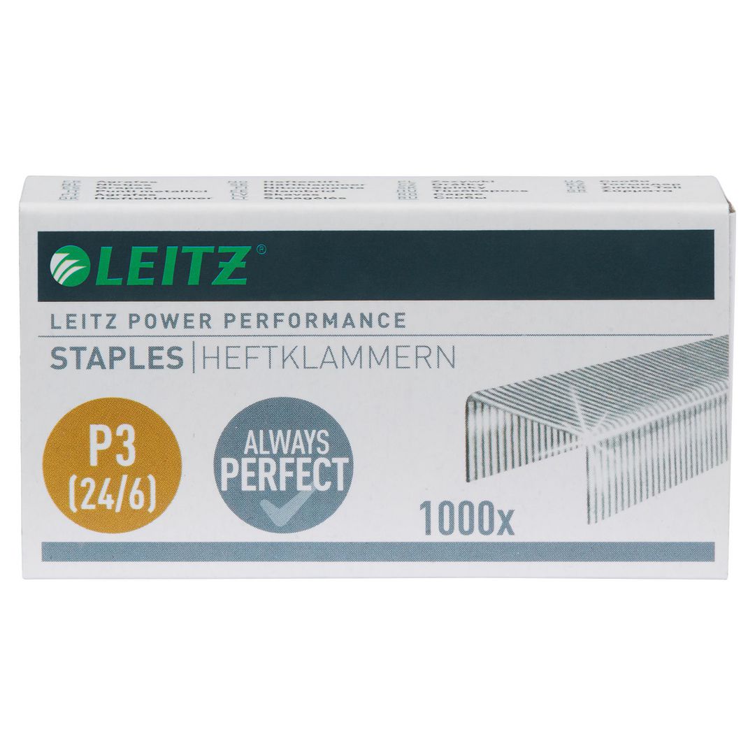 LEITZ Häftklammer Power Performance P3-klamrar (24/6), stål, 6 mm benlängd, 30 ark häftningskapacitet 1000/fp | Kontorsmaterial - Till skrivbordet - Häftklammer och tillbehör | Kontorsexperten