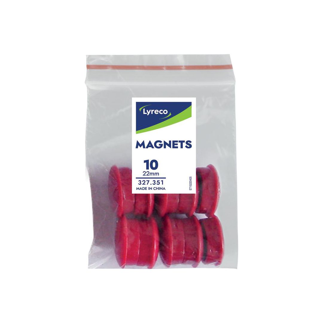 LYRECO Magnetknappar 22mm röd 10/fp | Kontorsmöbler och inredning - Whiteboardtavlor och tillbehör - Magneter | Kontorsexperten