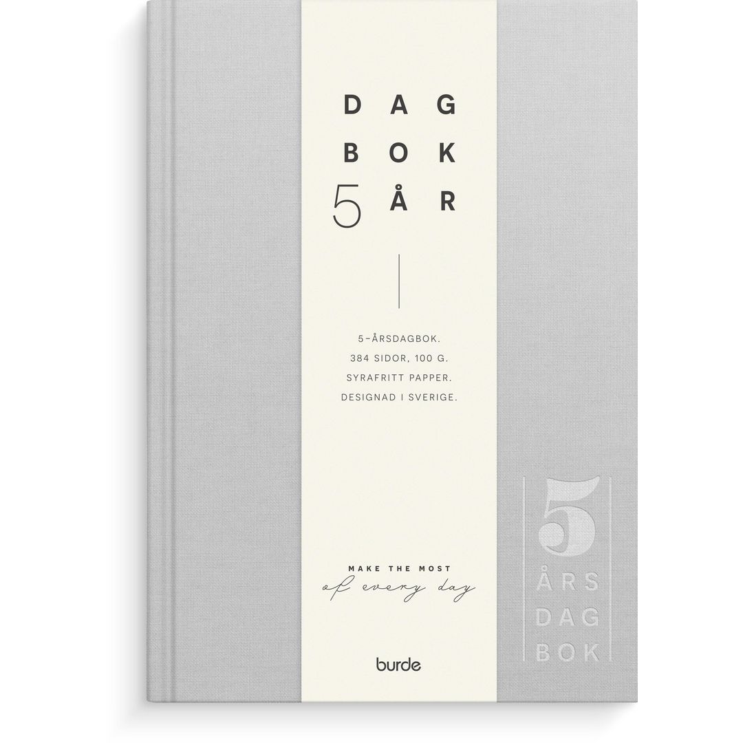 BURDE 5-årsdagbok ljusgrå linnetextil | Almanackor och kalendrar - Dagböcker - Dagböcker | Kontorsexperten