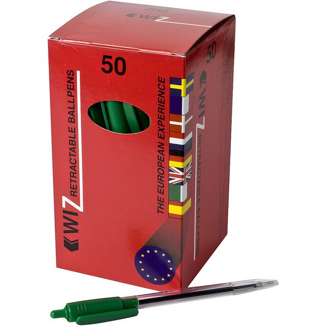 Kulpenna, Wiz, transparent skaft, grönt bläck | Kontorsmaterial - Pennor - Kulpennor | Kontorsexperten