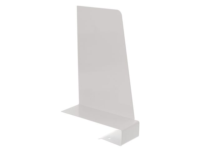 Bokstöd, vertikal, lackerad metall, klämma på vänster sida, 27 mm, 200 x 45 x 125 mm, vit | Kontorsmaterial - Till skrivbordet - Bokstöd | Kontorsexperten