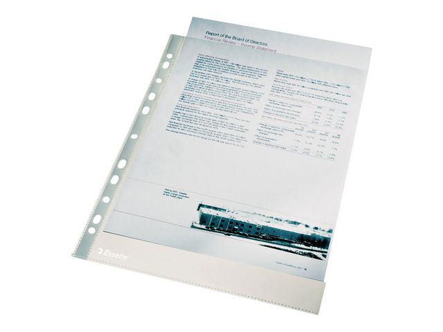 Esselte Plastficka, A4, stansad, 105 mikrometer, polypropylen, jämn, 11 hål, genomskinlig 100/fp | Kontorsmaterial - Mappar och plastfickor - Plastfickor - Öppen överkant | Kontorsexperten