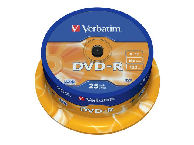 Verbatim DVD-R 4,7 GB, 16X spindel 25/fp | Datorprodukter - Lagring - DVD-skivor | Kontorsexperten