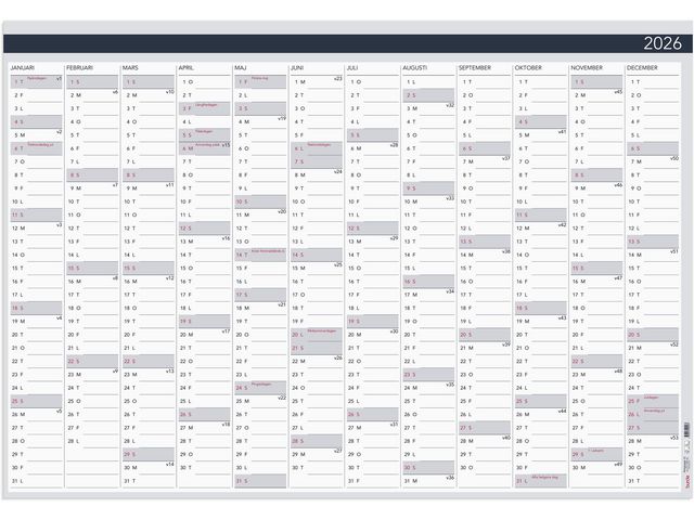 Burde Väggkalender 2026 Väggblad Elegant 980x680mm | Almanackor och kalendrar - Väggkalendrar - Väggblad | Kontorsexperten