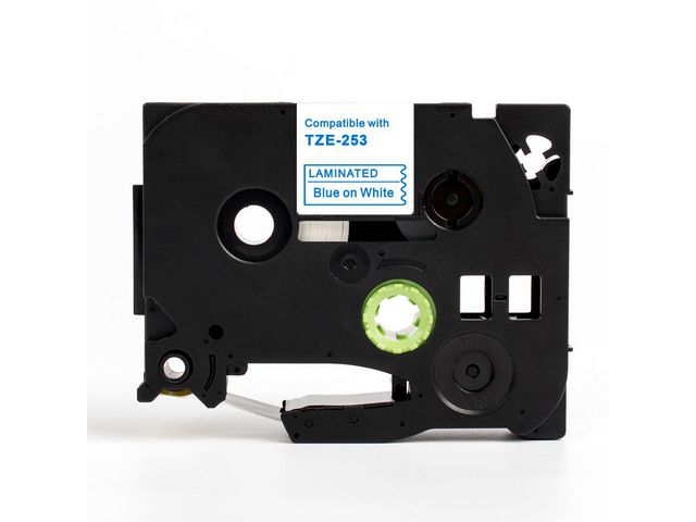 Tape 24mm TZe-253 Blå på Vit | Kontorsmaskiner - Märkmaskiner och tape - Tape - Brother TZ | Kontorsexperten