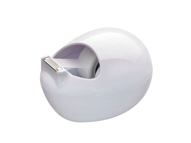 Produktfoto för Scotch® Karim Rashid-designad skrivbordstejphållare, C36, stenformad, vit + Magic™-tejp, 19 mm x 7,5 m, genomskinlig