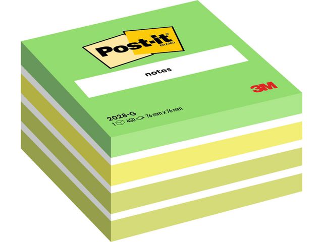 Post-it® Sticky-notislappar, kub, 76 x 76 mm, gröna, 450 blad, 2028-G | Kontorsmaterial - Notes och Post-It - Notes - Kuber | Kontorsexperten