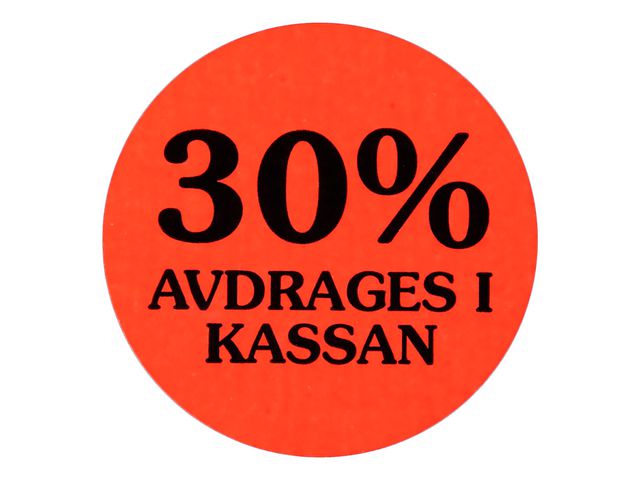 Etikett 30% avdrages i kassan | Kontorsmaterial - Butiksmaterial - Prisetiketter och prismärkare | Kontorsexperten