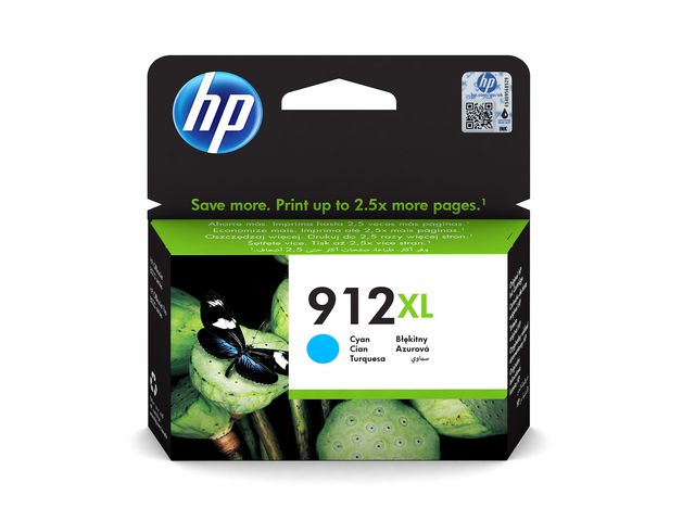 Produktfoto för HP 912 XL-bläckpatron, hög kapacitet, cyan, 9,19 ml