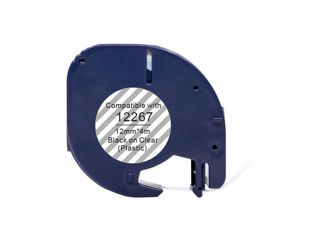 Tape Plast 12mmx4m svart på klar | Kontorsmaskiner - Märkmaskiner och tape - Tape - Dymo LetraTag | Kontorsexperten