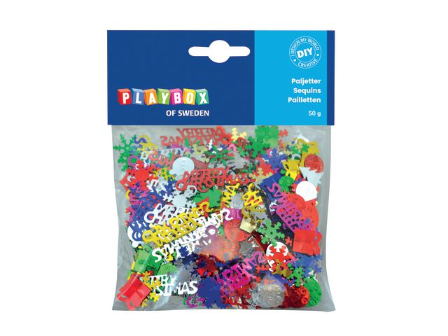 PLAYBOX Paljetter Julmotiv 50g | Skola och förskola - Hobbymaterial - Paljetter, strössel och glitterlim | Kontorsexperten