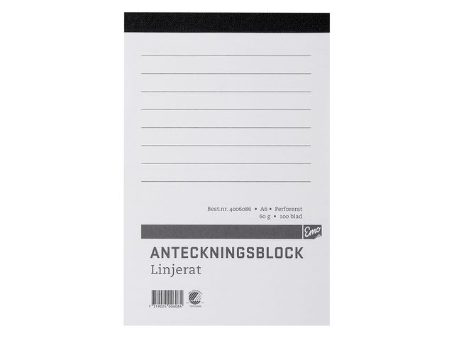 Anteckningsblock A6 100 blad linjerat ohålat perforerat Träfritt | Kontorsmaterial - Block och anteckningsböcker - Anteckningsblock | Kontorsexperten