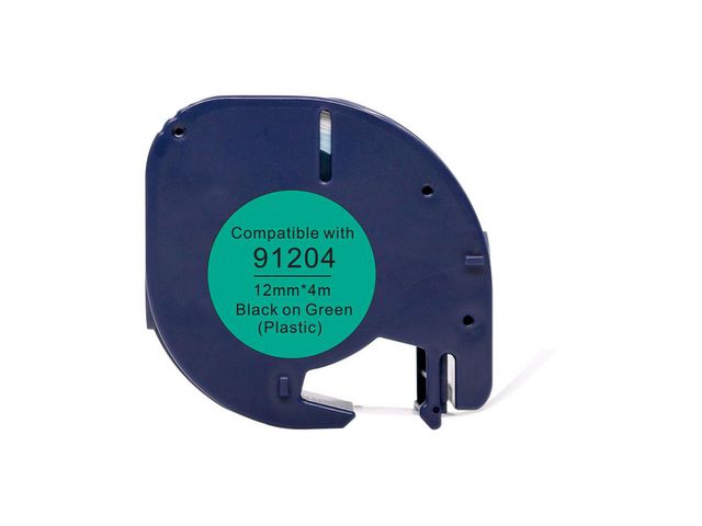 Tape Plast 12mmx4m svart på grön | Kontorsmaskiner - Märkmaskiner och tape - Tape - Dymo LetraTag | Kontorsexperten