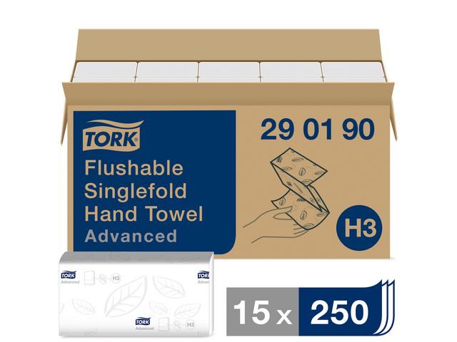Produktfoto för Tork Pappershandduk Advanced H3 2-lagers vit spolbar