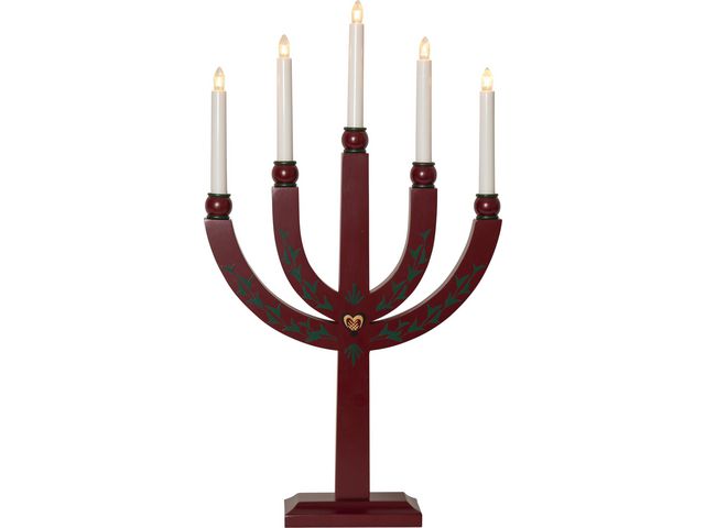 STAR TRADING Elljusstake 5 ljus 35x61cm trä röd | Kontorsmöbler och inredning - Lampor och belysning - Ljusstakar | Kontorsexperten