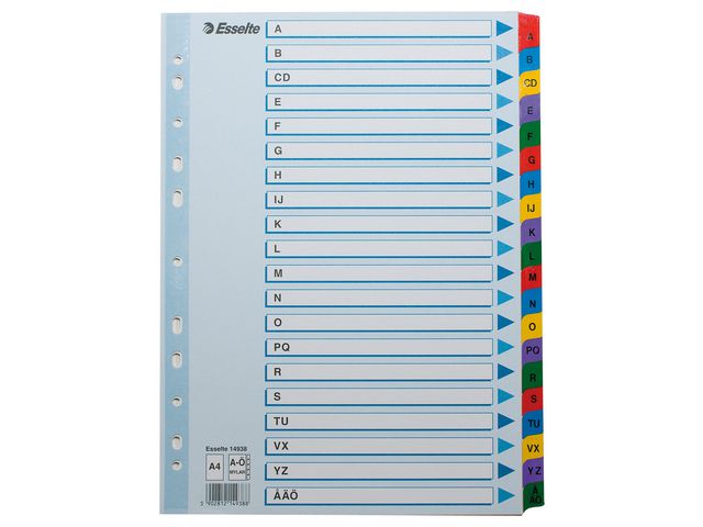 Esselte Avdelare, A4, polypropylen, A–Z flikuppsättning, olika färger | Kontorsmaterial - Pärmar och register - Kartongregister | Kontorsexperten