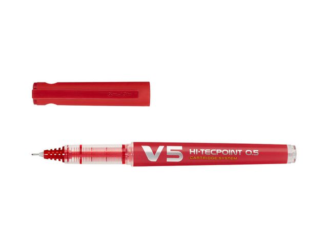 Pilot Begreen Bläckkulpenna, Begreen Hi-Tecpoint V5 rollerballpenna med stift, extra tunn spets på 0,5 mm, röd | Kontorsmaterial - Pennor - Bläckkulpennor | Kontorsexperten