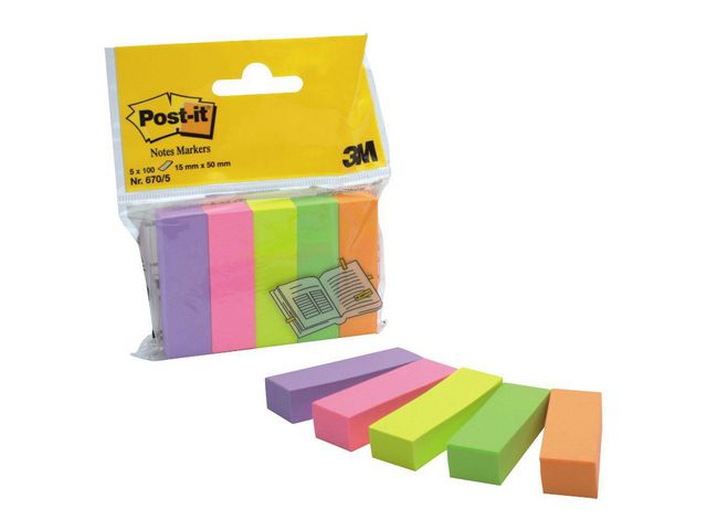 Post-it® Indexflikar 670-5 5 färger 15 x 50mm | Kontorsmaterial - Indexflikar och märkflikar - Indexflikar i papper | Kontorsexperten