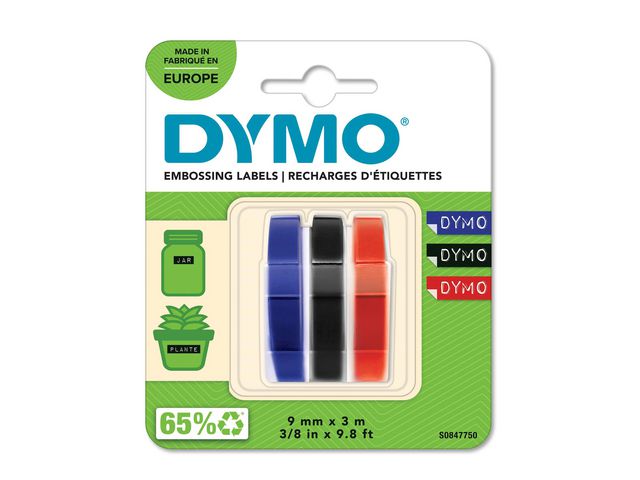 Dymo Präglingsband 9mmx3m röd-blå-svart 3/fp | Kontorsmaskiner - Märkmaskiner och tape - Tape - Dymo Omega | Kontorsexperten