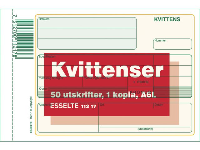 Esselte Blankett Kvittens A6L 2x50 blad | Kontorsmaterial - Blanketter och bokföring - Blanketter | Kontorsexperten