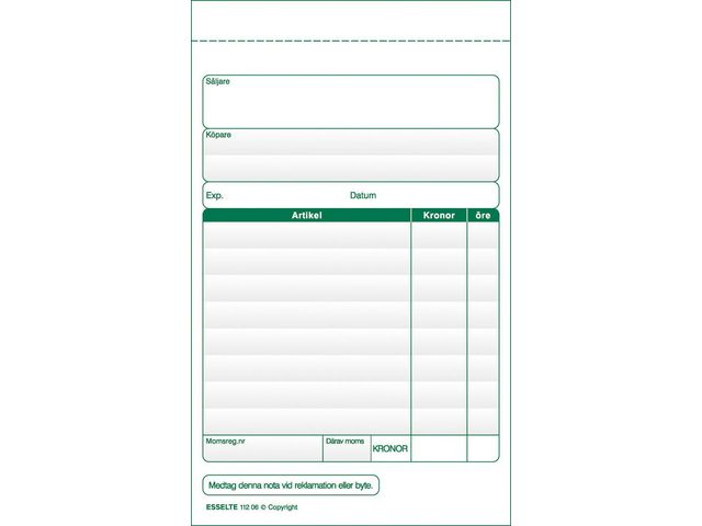 Esselte Blankett Kassanota A6 2x50 blad | Kontorsmaterial - Blanketter och bokföring - Blanketter | Kontorsexperten
