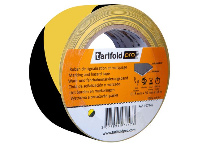 TARIFOLD Golvmarkering rulle 50mmx33m gul/svart | Skyddsutrustning - Säkerhetsmärkning och skyltar - Tejper och symboler | Kontorsexperten