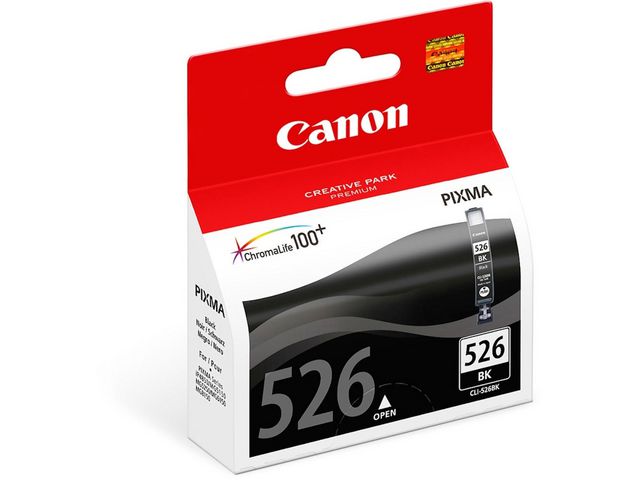 Canon Bläckpatron, PIXMA CLI-526 BK, 4540B001, ChromaLife100+, svart, singelförpackning | Toner och bläck - Bläckpatroner - Bläckpatroner Canon | Kontorsexperten