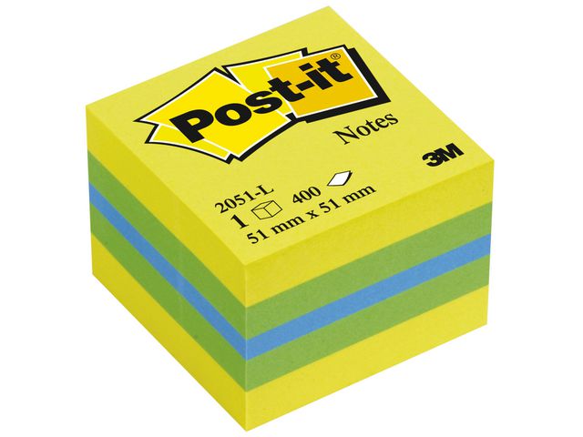 Post-it® Sticky-notislappar, minikub, 51 x 51 mm, citrongula färger, 400 blad, 2051-L