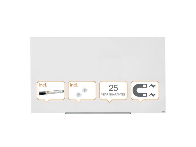NOBO Whiteboard, Glastavla i widescreenformat, väggmonterad, magnetisk glasyta, 85``, klarvit | Kontorsmöbler och inredning - Whiteboardtavlor och tillbehör - Whiteboardtavlor - Glas | Kontorsexperten