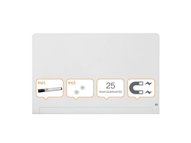 NOBO Whiteboard, Glastavla i widescreenformat, väggmonterad, med rundade hörn, magnetisk glasyta, 57``, klarvit | Kontorsmöbler och inredning - Whiteboardtavlor och tillbehör - Whiteboardtavlor - Glas | Kontorsexperten