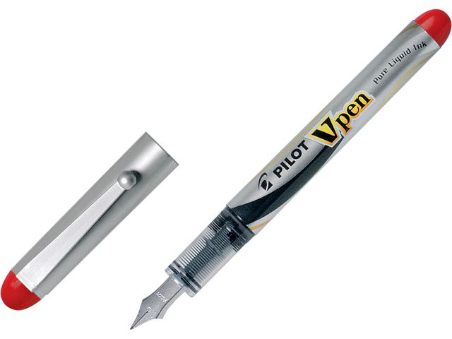 Pilot Reservoarpenna, V-Pen, reservoarpenna, mediumspets, 0,4 mm spets, grå pennkropp, rött bläck | Kontorsmaterial - Pennor - Reservoarpennor | Kontorsexperten