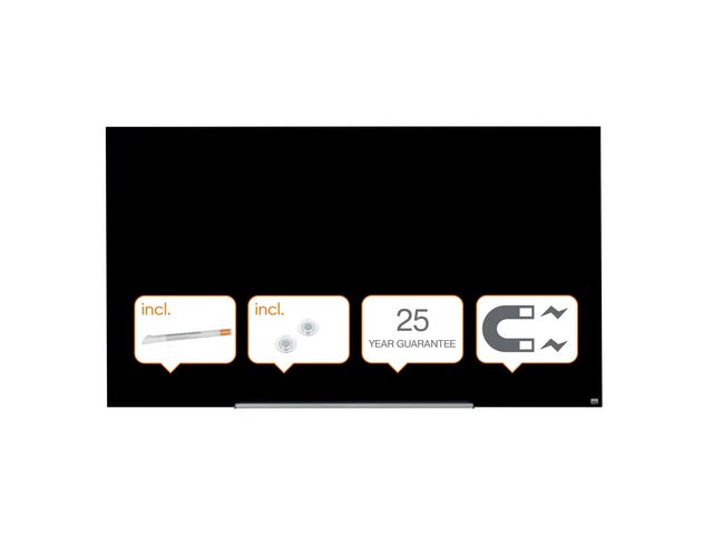 NOBO Whiteboard, Glastavla i widescreenformat, väggmonterad, magnetisk glasyta, 85``, svart | Kontorsmöbler och inredning - Whiteboardtavlor och tillbehör - Whiteboardtavlor - Glas | Kontorsexperten