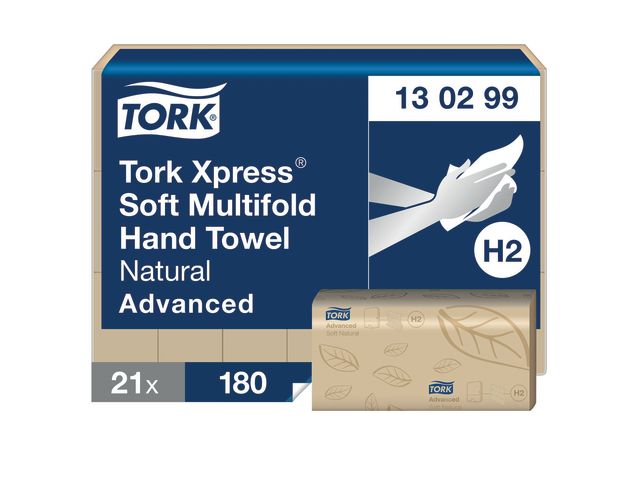 Produktfoto för Tork Pappershandduk Xpress H2 Advanced Mjuk Multifold 2-lagers natur