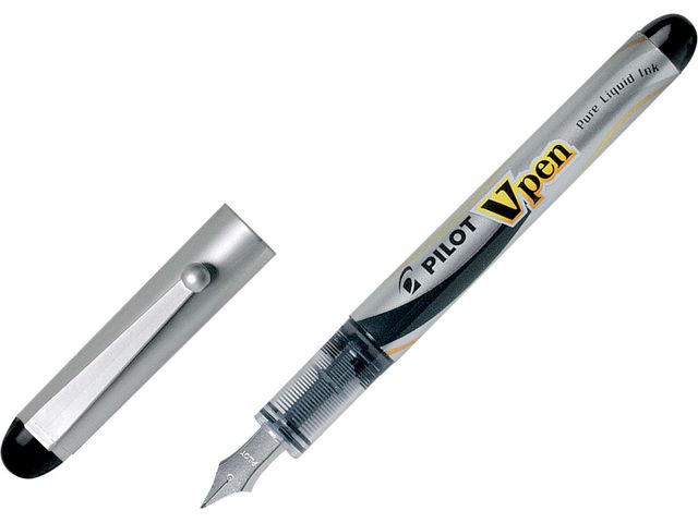 Pilot Reservoarpenna V Pen mediumspets 0,4mm svart och silverfärgad plastpennkropp svart bläck | Kontorsmaterial - Pennor - Reservoarpennor | Kontorsexperten