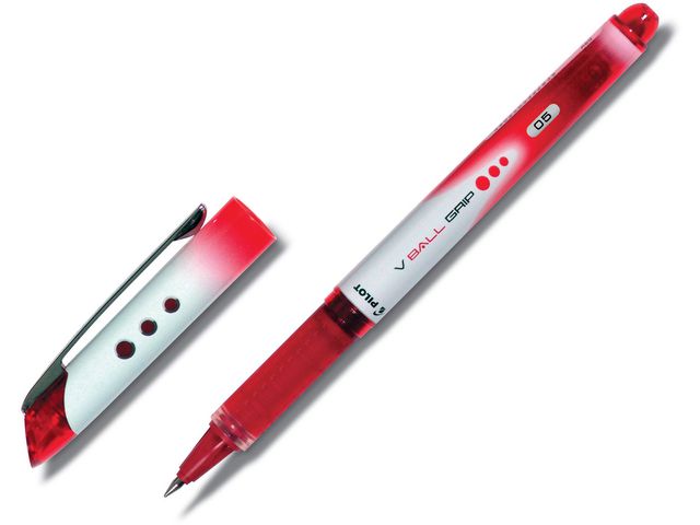 Pilot Bläckkulpenna, V-Ball 05 Grip, extra tunn spets på 0,5 mm, röd