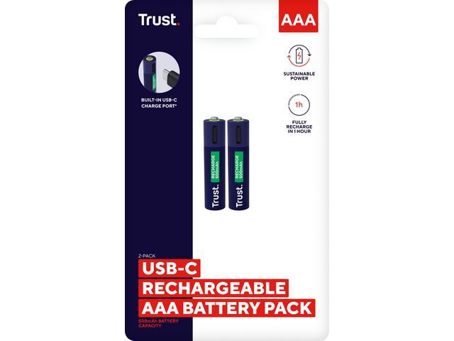 TRUST Batteri Laddbar TRUST AAA USB-C 2/fp | Kontorsmaskiner - Batterier - Uppladdningsbara | Kontorsexperten