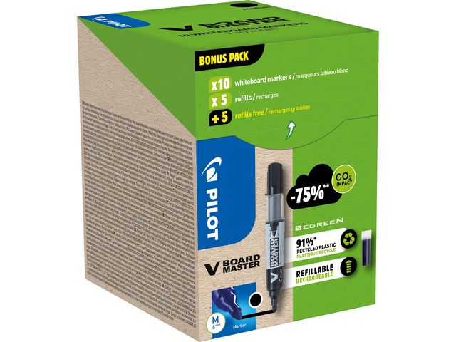 Pilot Begreen Whiteboardpenna Greenpack svart 10+10/fp | Kontorsmaterial - Pennor - Whiteboardpennor - Rund spets | Kontorsexperten