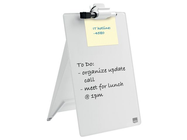 Nobo Whiteboardstaffli, med glasyta, för skrivbord, 220 x 300 mm, klarvit | Kontorsmöbler och inredning - Whiteboardtavlor och tillbehör - Whiteboardtavlor - Glas | Kontorsexperten