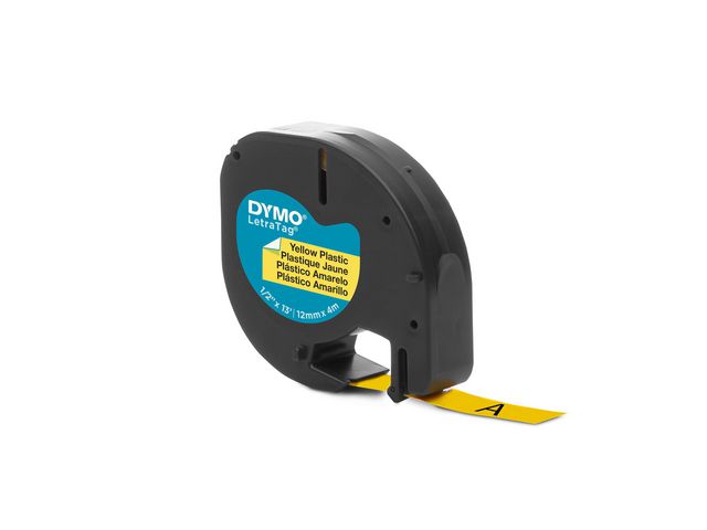 DYMO Tape LetraTag plast 12mm svart på gul | Kontorsmaskiner - Märkmaskiner och tape - Tape - Dymo LetraTag | Kontorsexperten