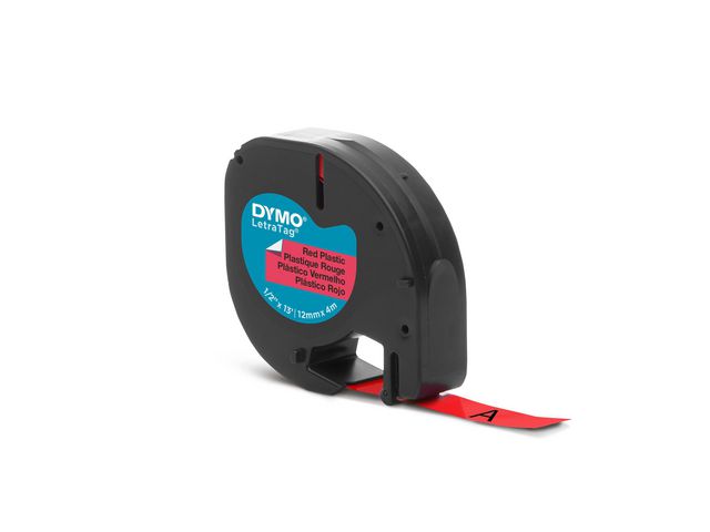 DYMO Tape LetraTag plast 12mm svart på röd | Kontorsmaskiner - Märkmaskiner och tape - Tape - Dymo LetraTag | Kontorsexperten