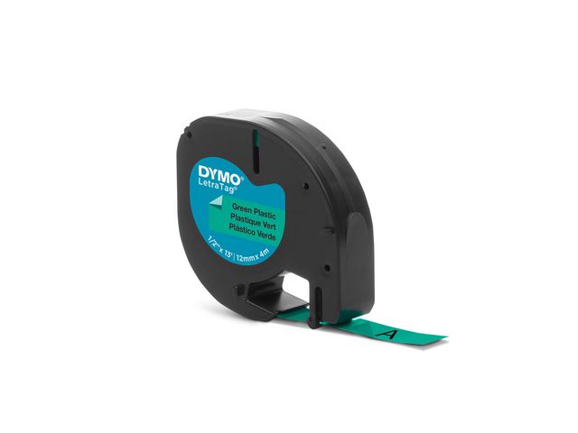 DYMO Tape LetraTag plast 12mm svart på grön | Kontorsmaskiner - Märkmaskiner och tape - Tape - Dymo LetraTag | Kontorsexperten