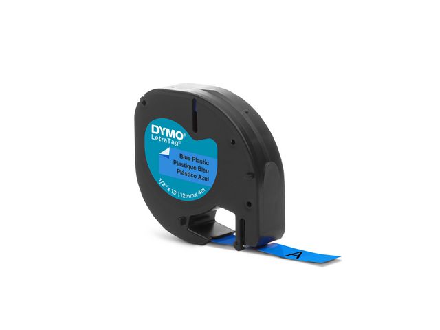 DYMO Tape LetraTag plast 12mm svart på blå | Kontorsmaskiner - Märkmaskiner och tape - Tape - Dymo LetraTag | Kontorsexperten